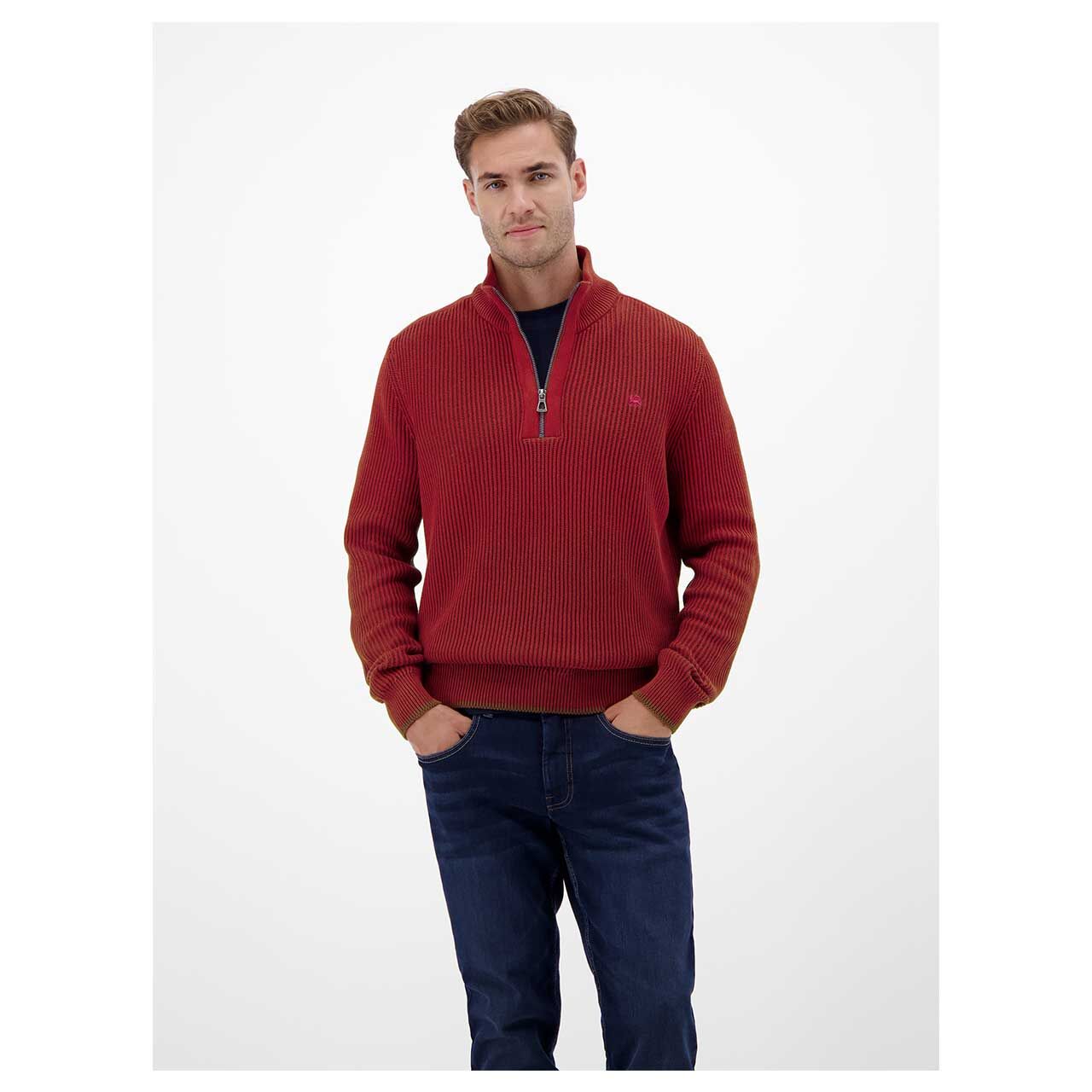 Herren Pullover Troyer von Lerros in Rot, Vorderansicht am Model