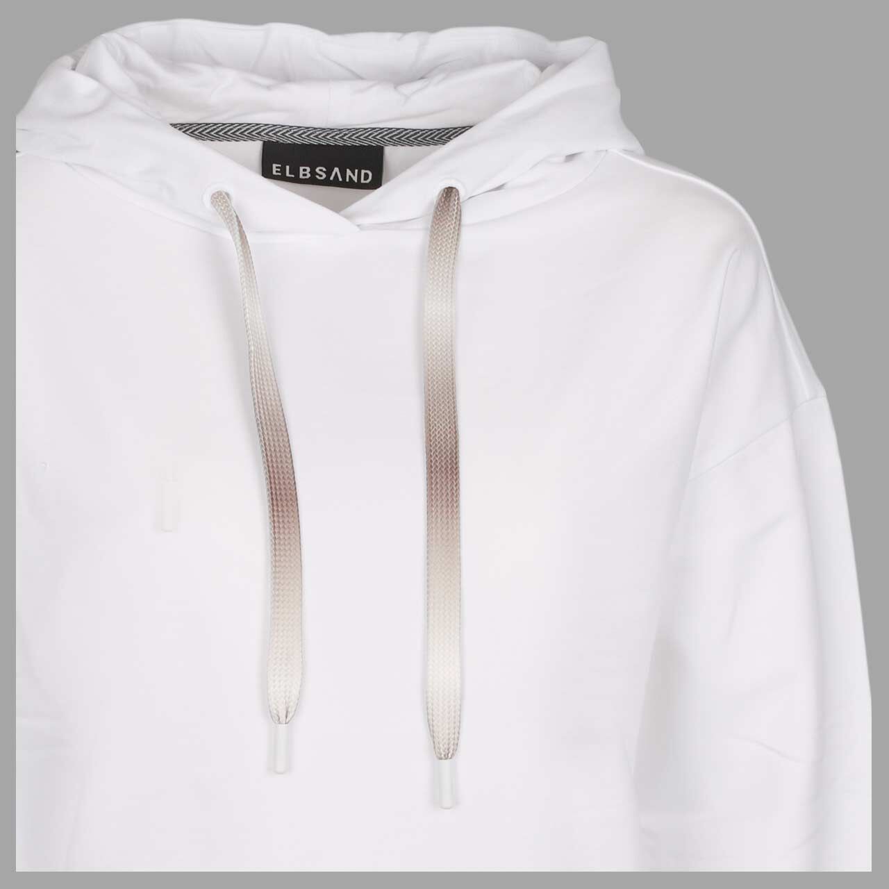 Damen Hoodie Sweatshirt Ela von Elbsand in Weiß mit Print, detaillierte Vorderansicht