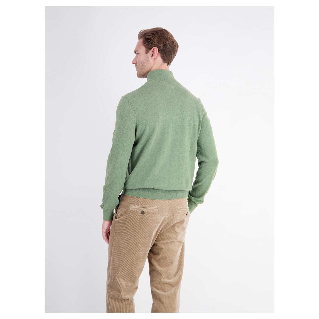 Herren Pullover Troyer von Lerros in Dunkelgrün meliert, Rückansicht am Model