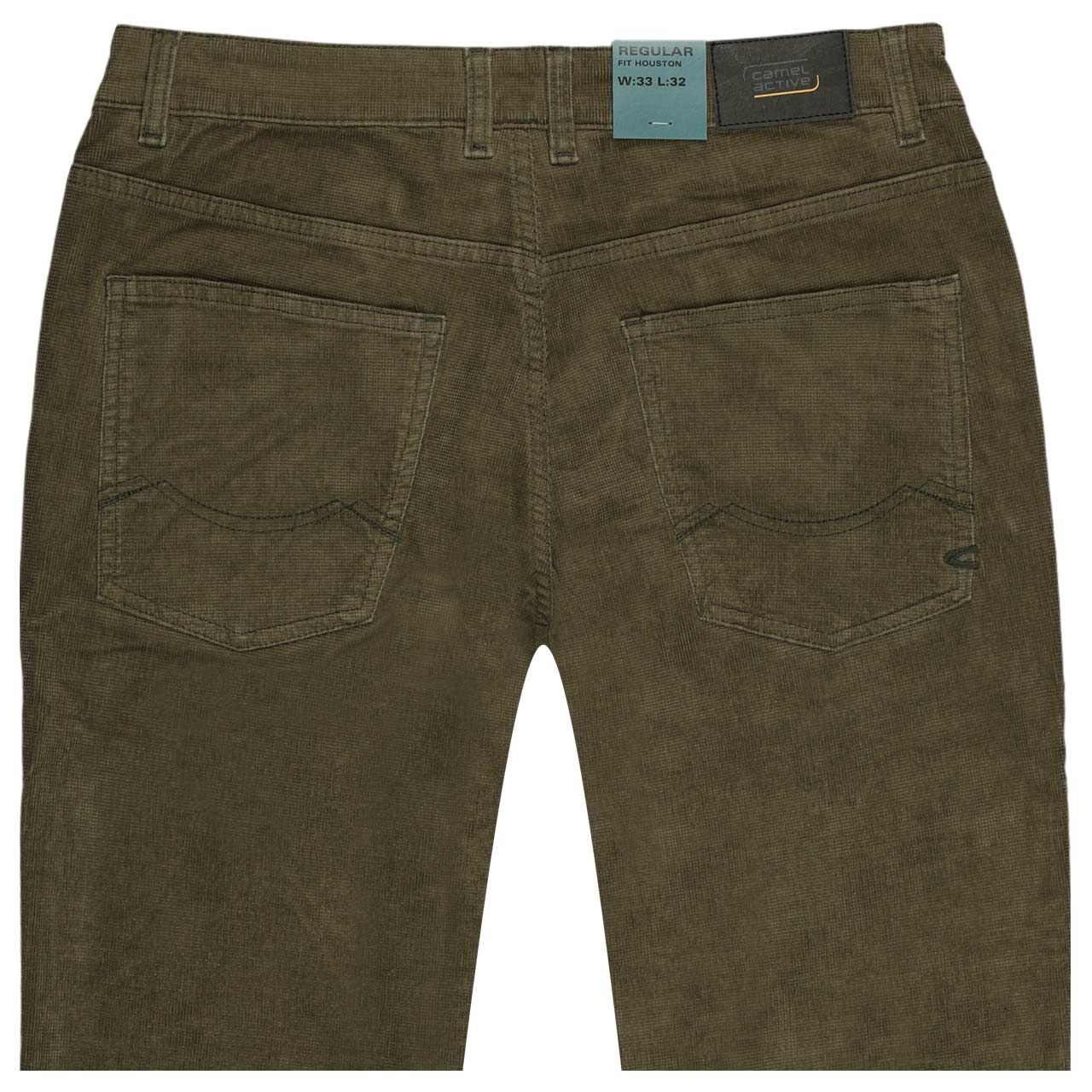 Herren Baumwollhose Houston von Camel active in Dunkelgrün, detaillierte Rückansicht