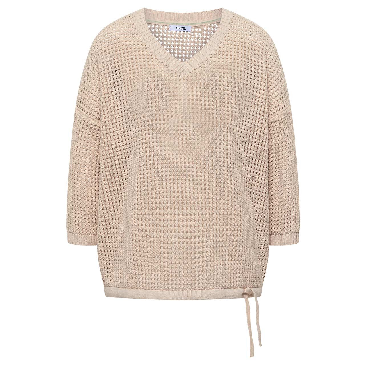 Cecil Damen 3/4 Arm Pullover Crochet V-Neck pearl beige