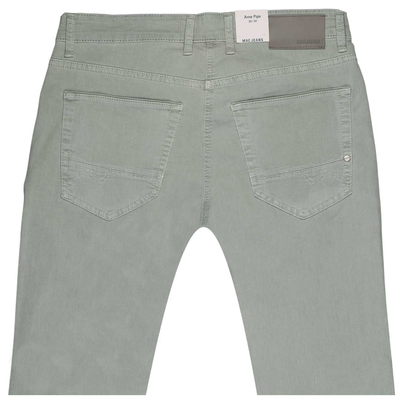 Stretch Herren Baumwollhose Arne Pipe von MAC in Salbeigrün, detaillierte Rückansicht