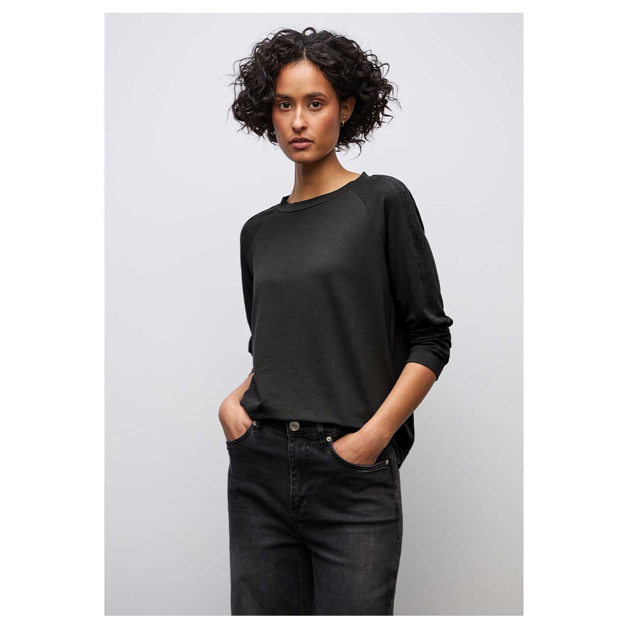 Damen 3/4 Arm Shirt Printed Galloon von Street One in Dunkelbraun mit Print, Vorderansicht am Model