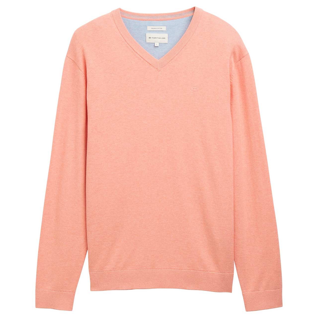 Tom Tailor Herren Pullover Basic V-neck Knit hazy coral rose melange