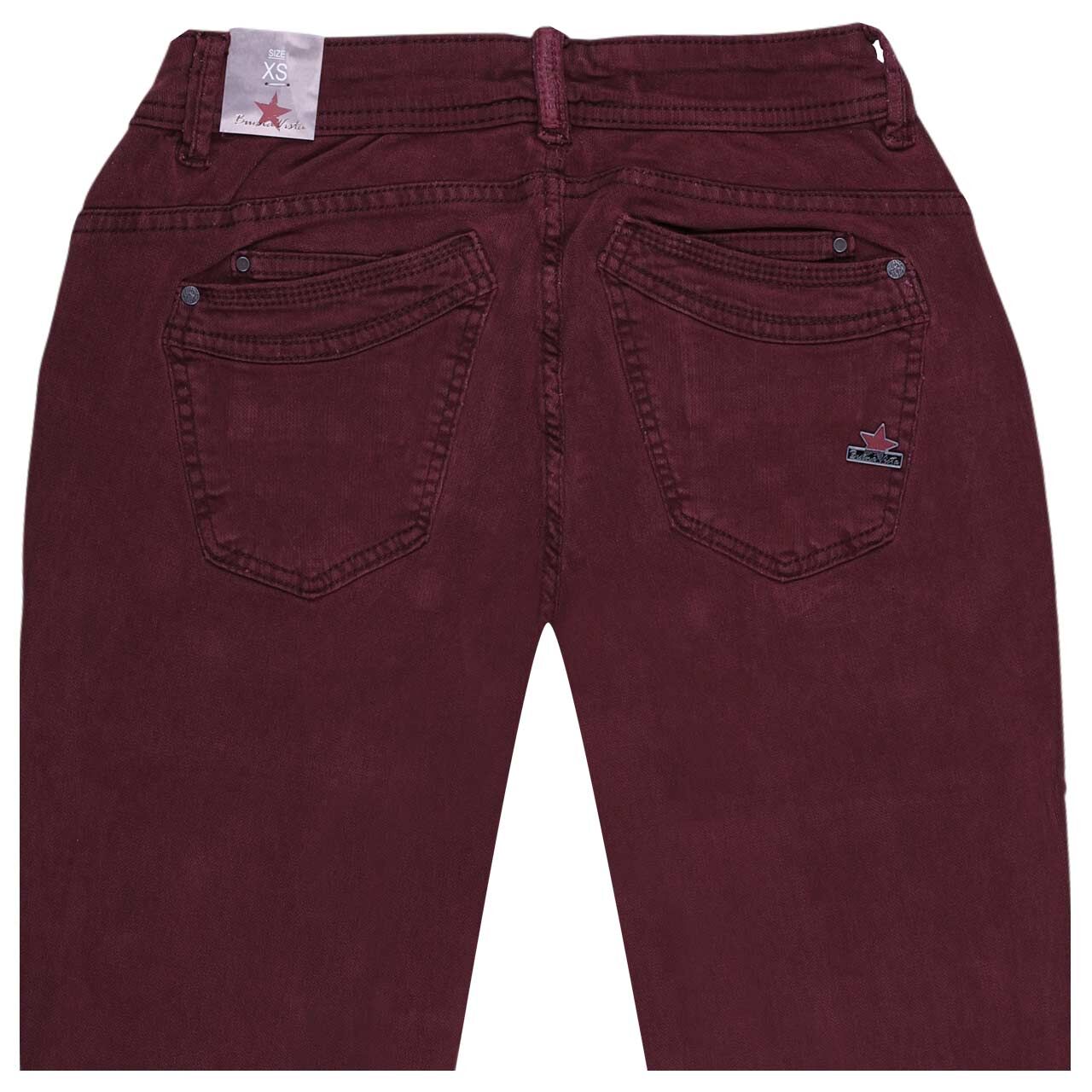 Damen Ankle Baumwollhose Malibu Cropped Stretch Twill von Buena Vista in Burgunderrot, detaillierte Rückansicht