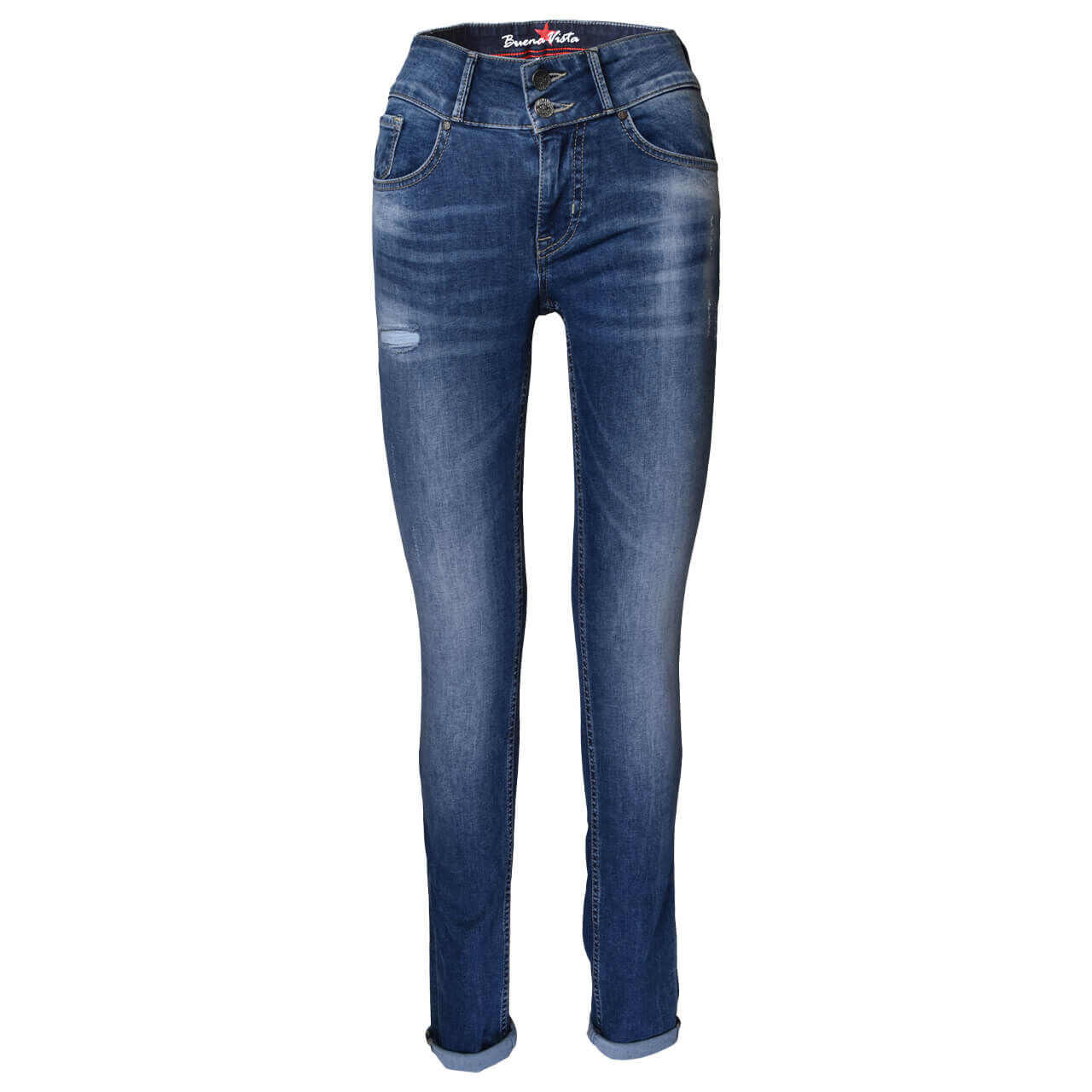 Buena Vista Jeans Tummyless Stretch Denim für Damen in Blau verwaschen mit Destroyed-Effekten, FarbNr.: 2502