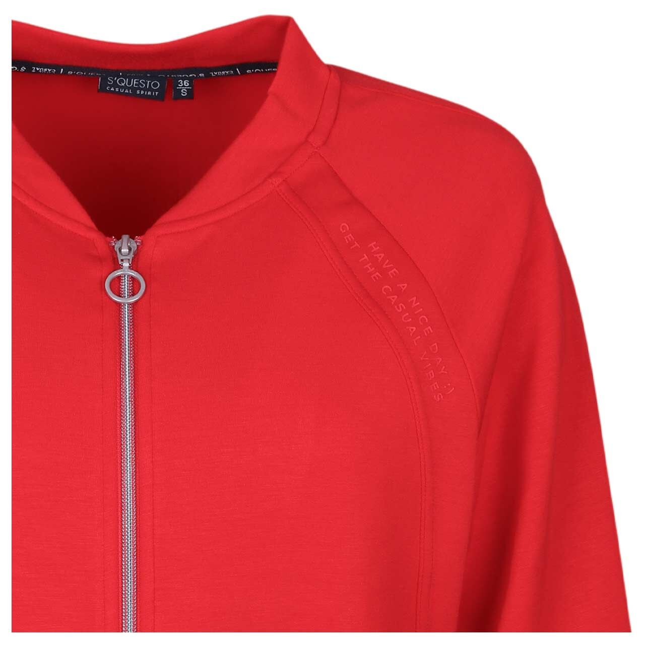 Damen Sweatjacke von Soquesto in Rot, detaillierte Vorderansicht