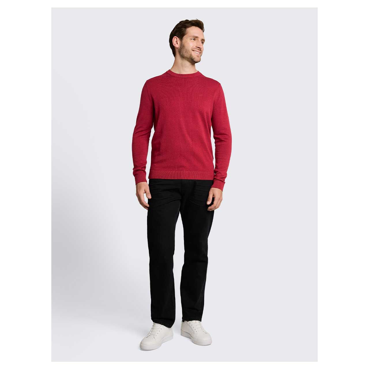 Herren Pullover Basic Crewneck Knit von Tom Tailor in Rot meliert, Ganzkörperansicht am Model
