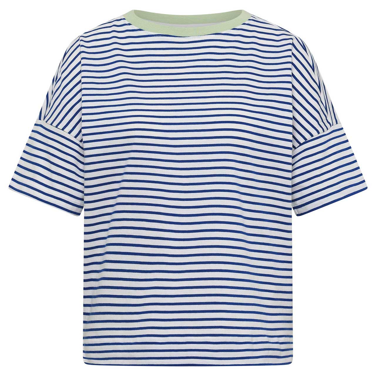 Cecil Damen T-Shirt Striped Contrast Collar deep river blue