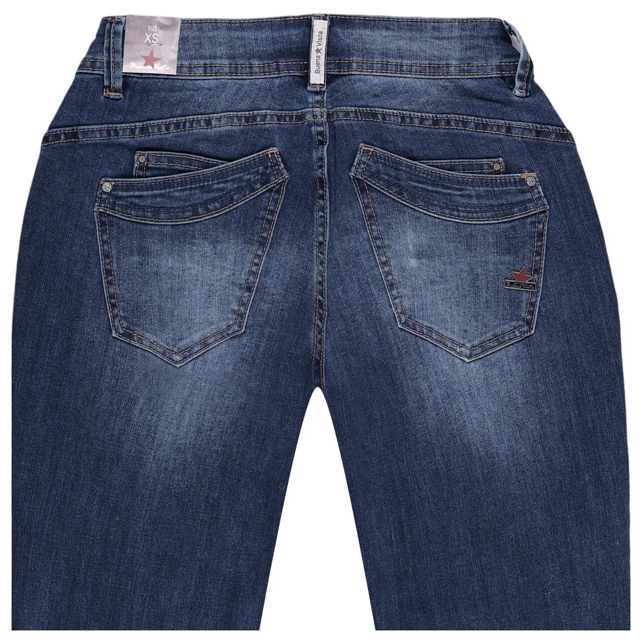 Damenjeans Malibu von Buena Vista in Dunkelblau verwaschen mit Destroyed-Effekten, detaillierte Rückansicht