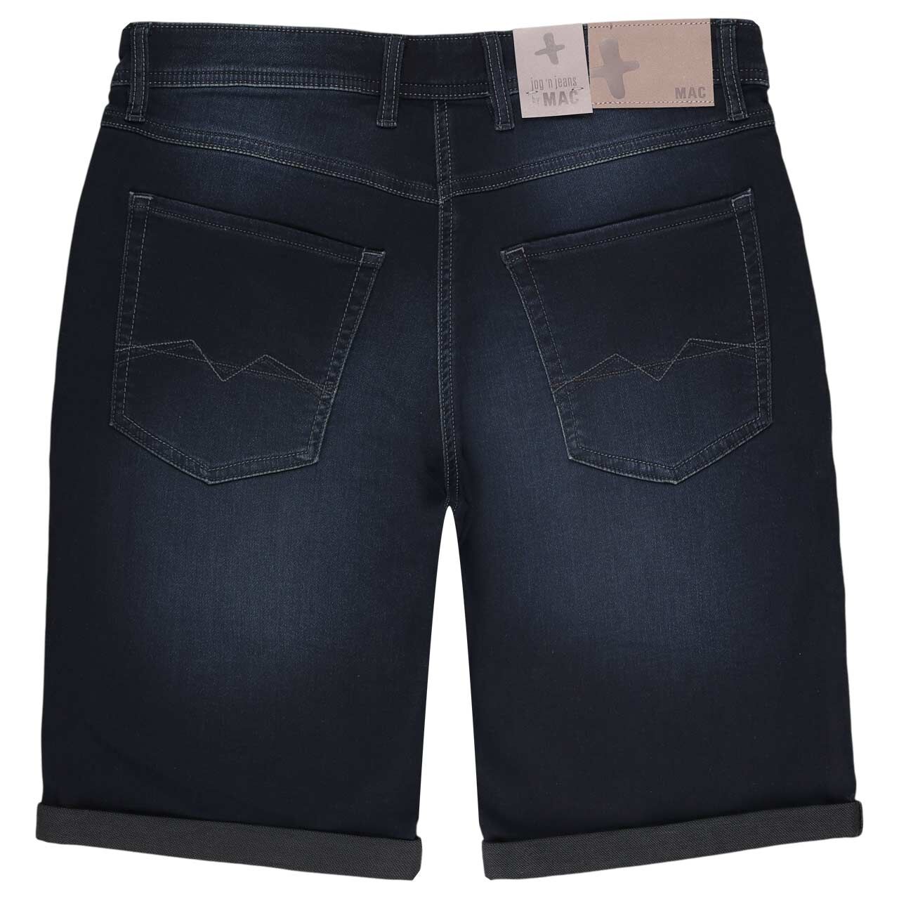 Herren Bermuda Jogn Jeans von MAC in Dunkelblau angewaschen, detaillierte Rückansicht
