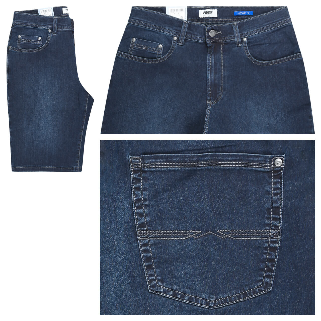 pioneer-jeans-finn-blue-6822 Pioneer Jeans Finn Bermuda Megaflex für Herren in Dunkelblau angewaschen, FarbNr.: 6822