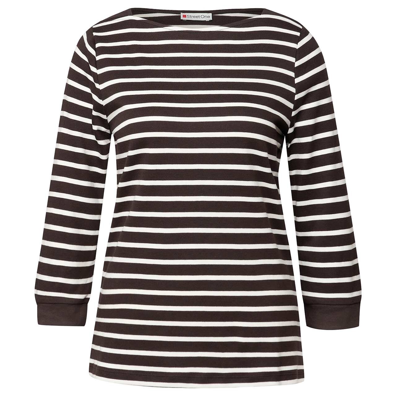 Street One Damen 3/4 Arm Shirt Basic U-Boat deep roast brown stripes
