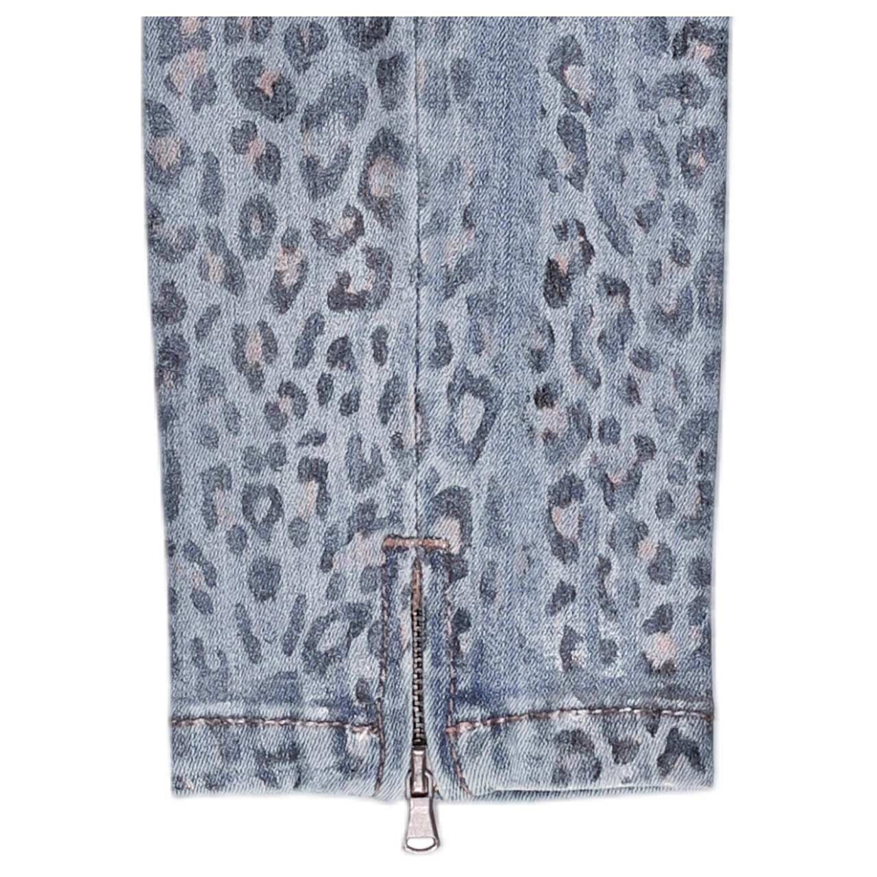 Damenjeans Italy V 7/8 Stretch Denim von Buena Vista in Blau angewaschen mit Print, Detailansicht Saum