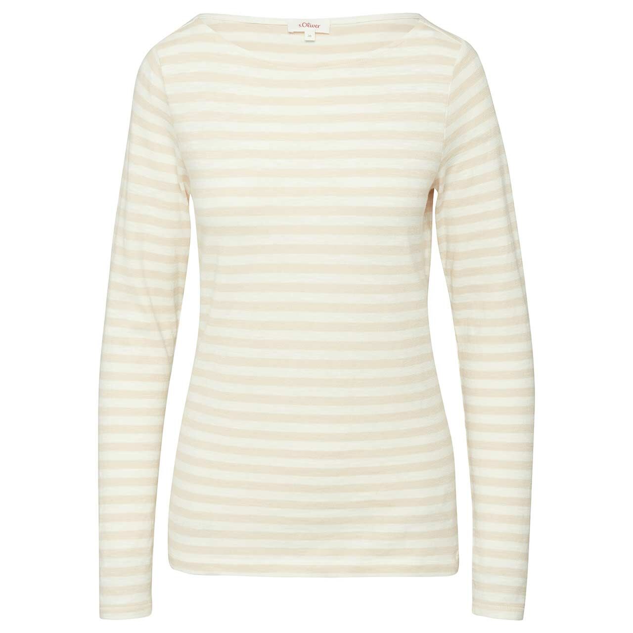 s.Oliver Damen Langarm Shirt light beige white striped