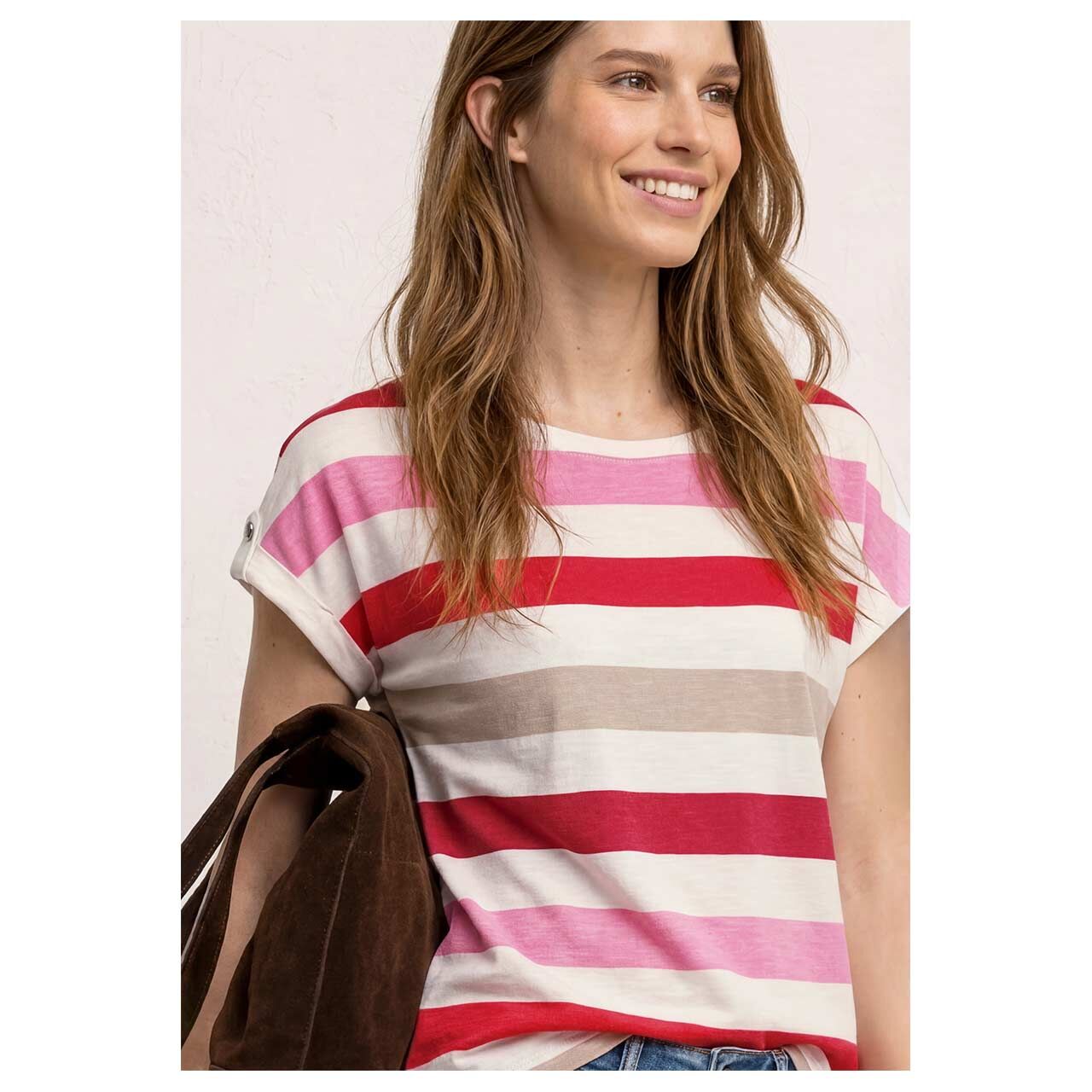 Damen T-Shirt Printed Basic von Street One in Rot gestreift, Vorderansicht am Model
