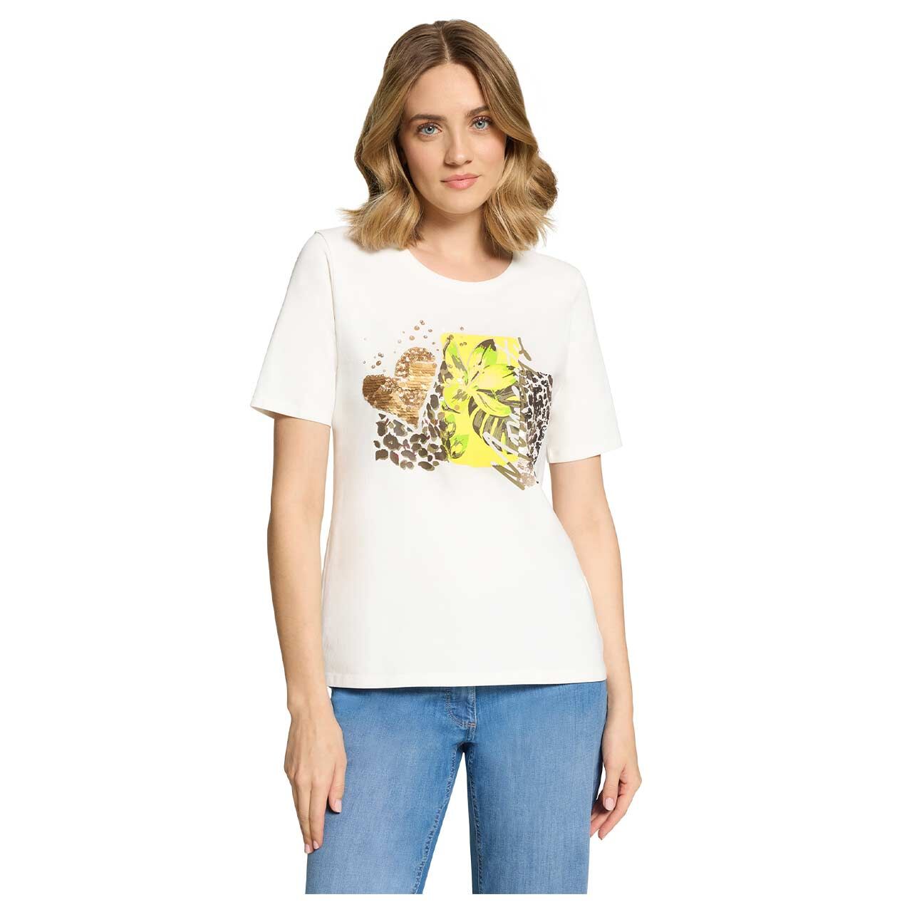 Damen T-Shirt von Betty Barclay in Cremeweiß mit Print, Vorderansicht am Model