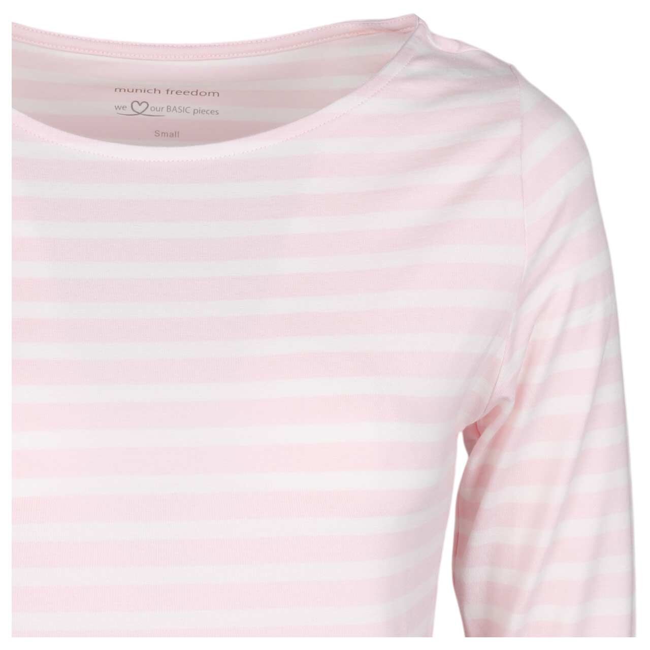 Damen 3/4 Arm Shirt von Munich Freedom in Rosa-Weiß gestreift, detaillierte Ansicht von vorne