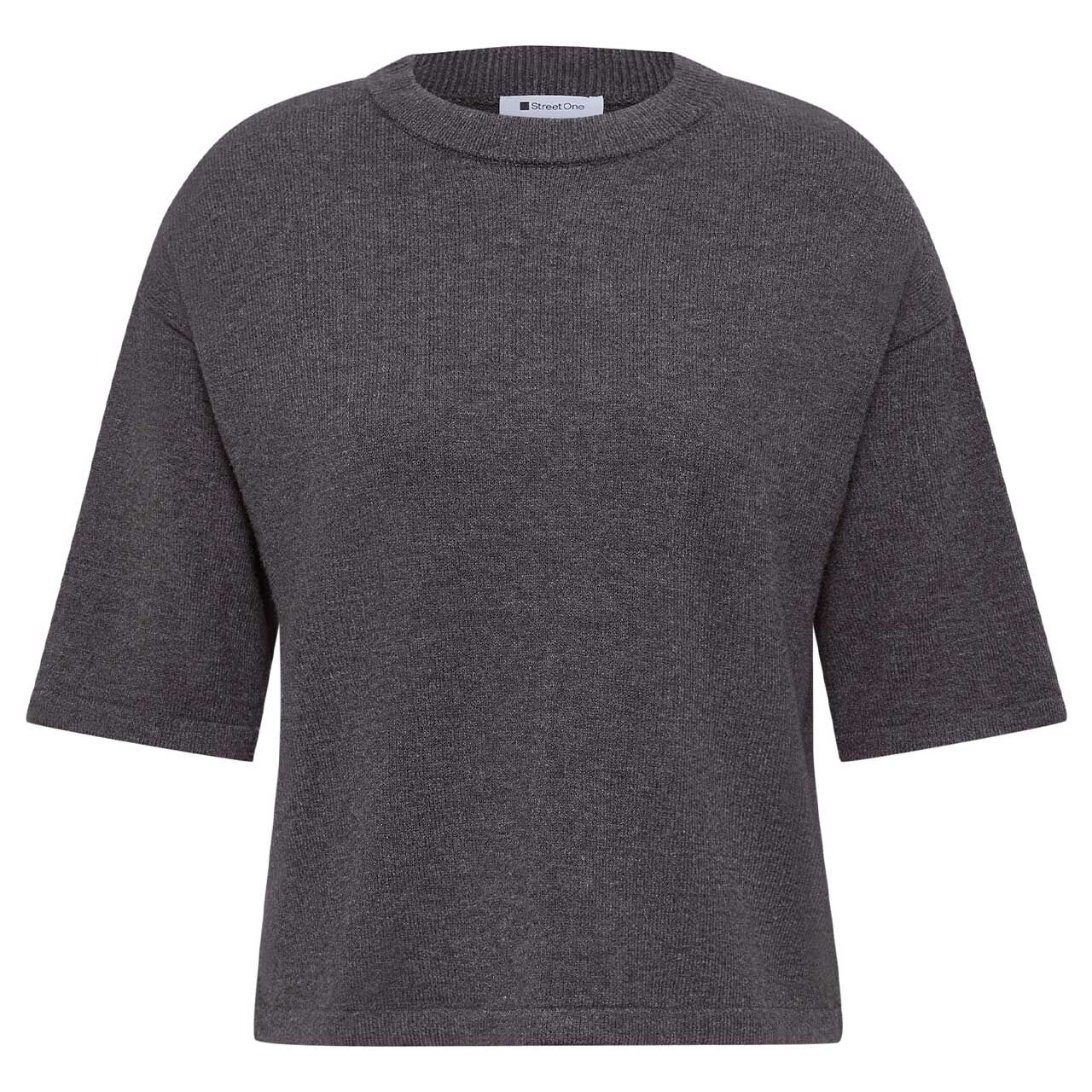 Street One Damen Kurzarm Pullover Basic Sweater black coffee melange