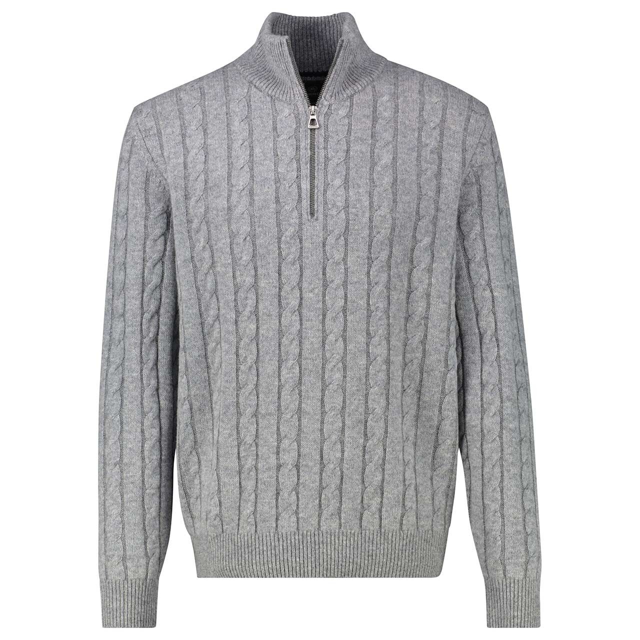 Lerros Herren Pullover Troyer platinum grey melange cable knit cashmere