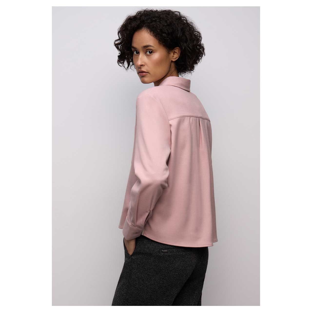 Damen Langarm Bluse Melange Shirtcollar von Street One in Rosa, Rückansicht am Model