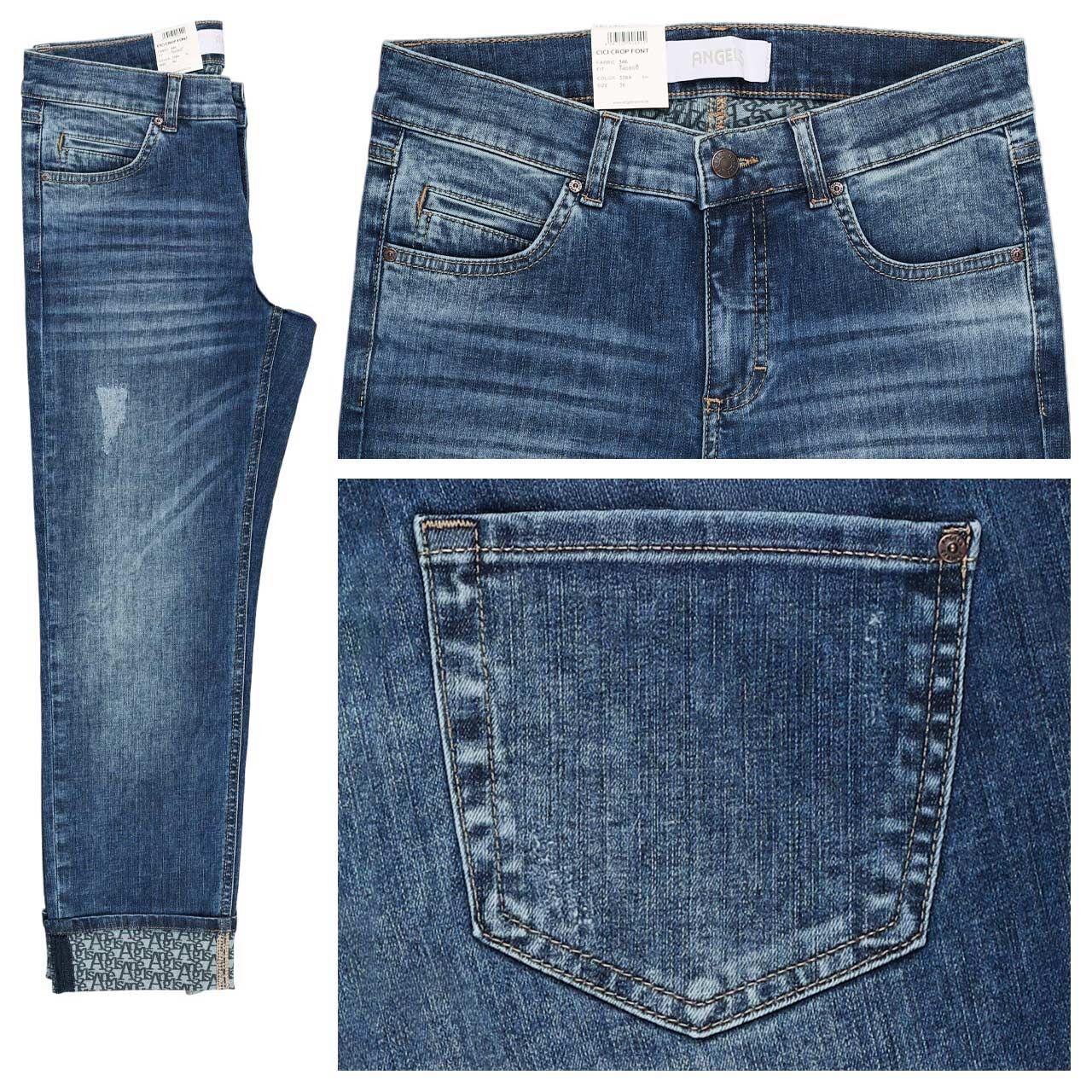 Angels Cici Crop Font 7/8 Jeans mid blue used destroyed