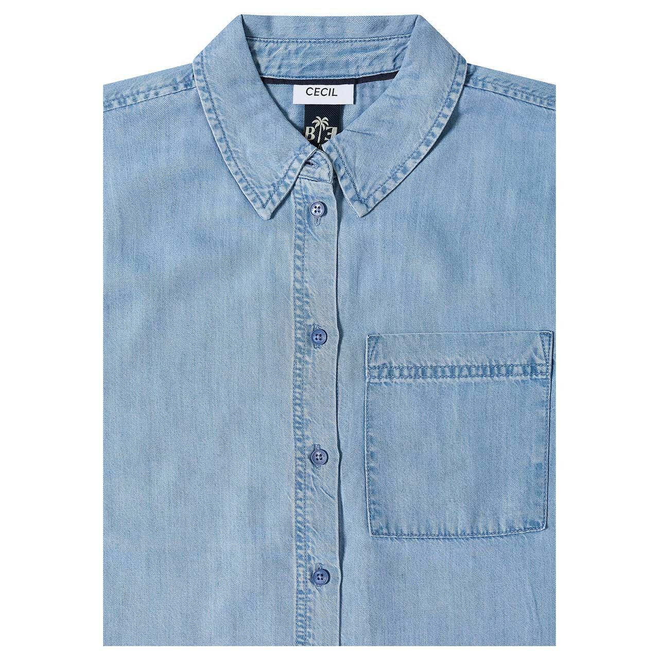 Cecil Damen Kurzarm Bluse Denim Look light blue wash