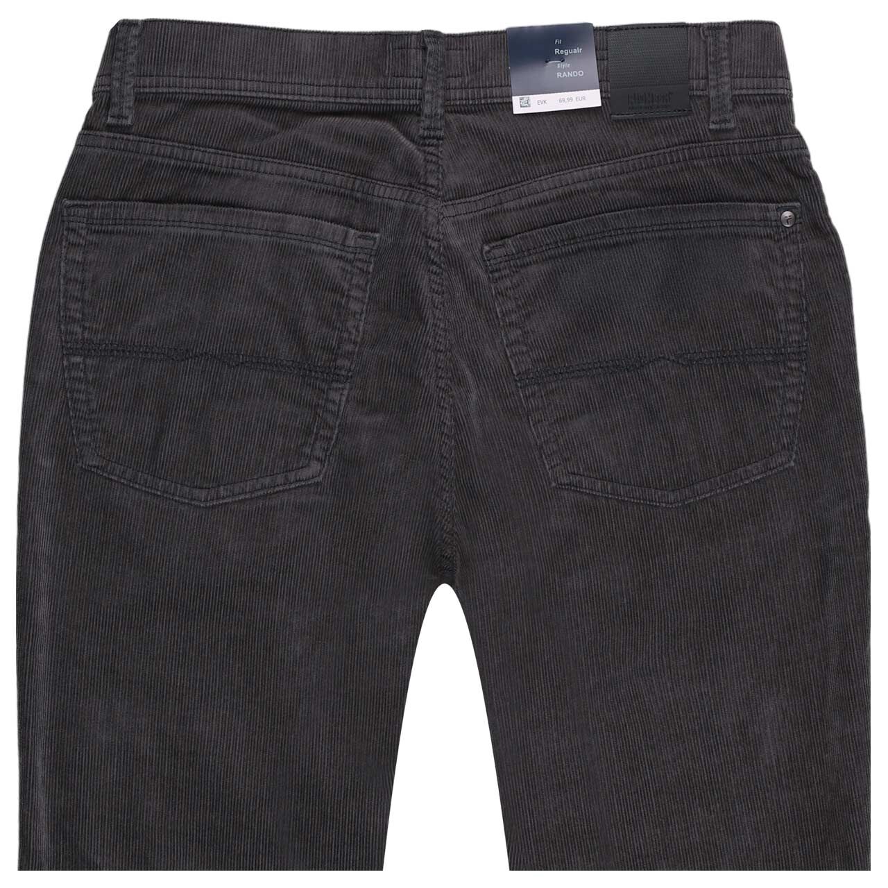 Stretch Herren Cordhose Rando in Dunkelgrau von Pioneer, detaillierte Rückansicht