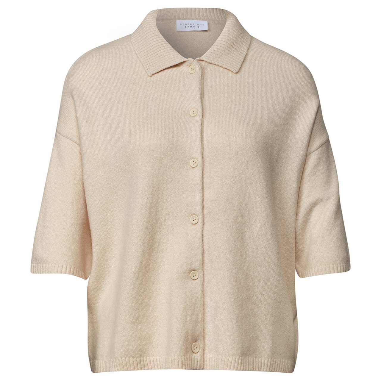 Street One Studio Damen Kurzarm Strickjacke Polo Cardigan creamed sand