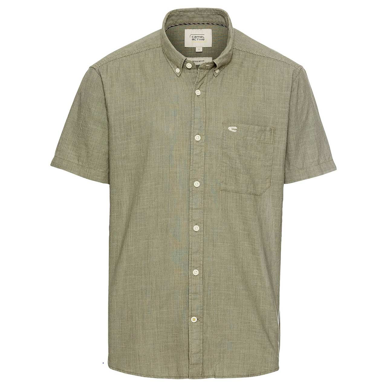 Camel active Herren 1/2 Arm Hemd khaki stripes