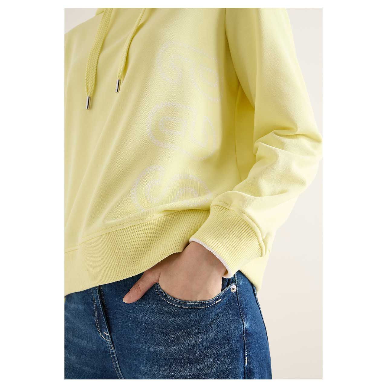 Damen Hoodie Sweatshirt Front and Back von Cecil in Gelb mit Print, Detailansicht am Model