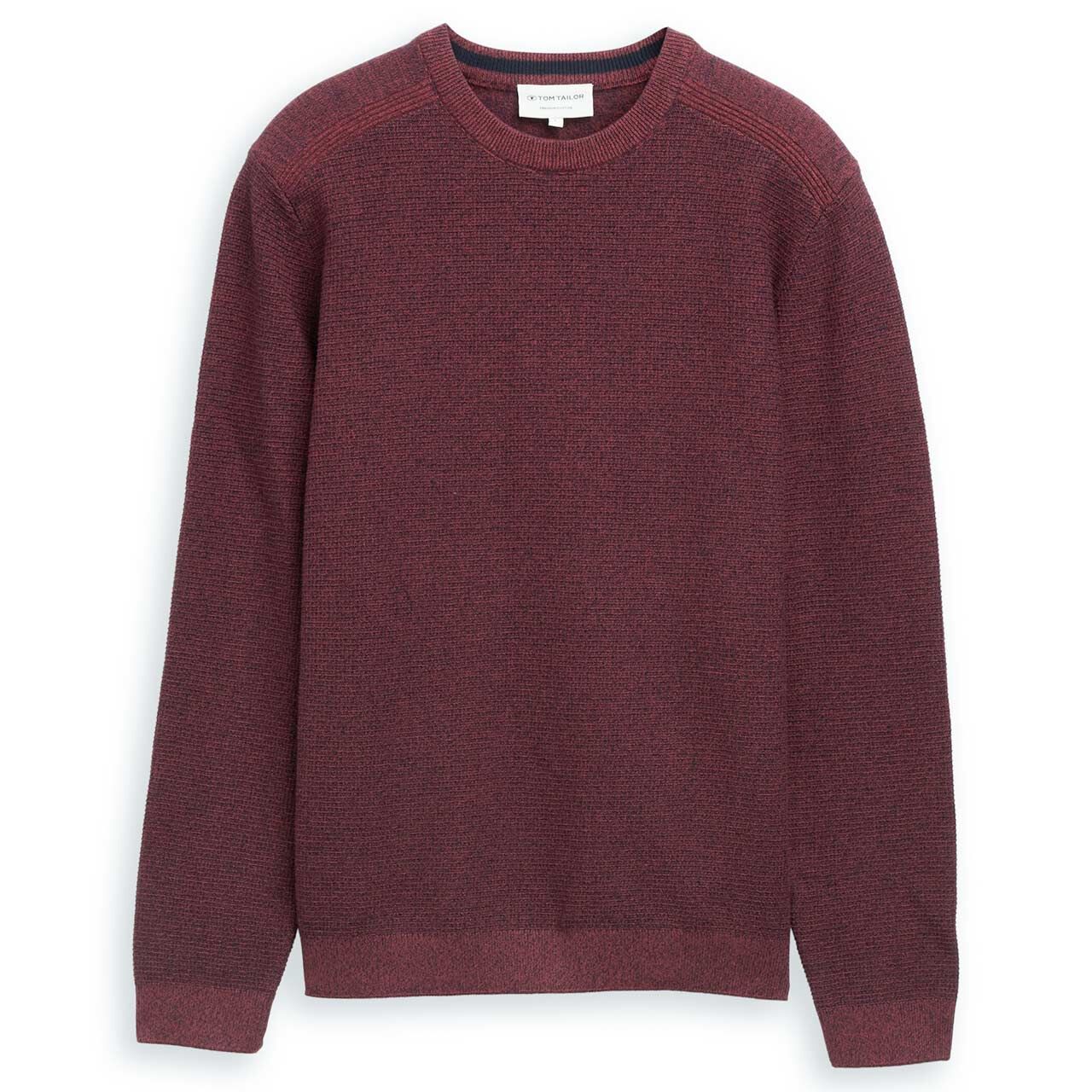 Tom Tailor Herren Pullover Structured Crew Neck Knit red navy mouline