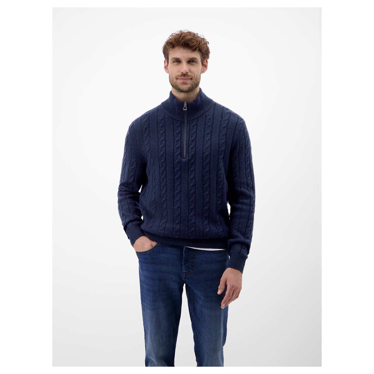 Herren Pullover Troyer von Lerros in Dunkelblau, Vorderansicht am Model