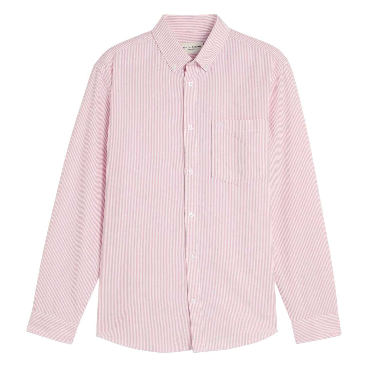 Tom Tailor Herren Langarm Hemd white pink stripes