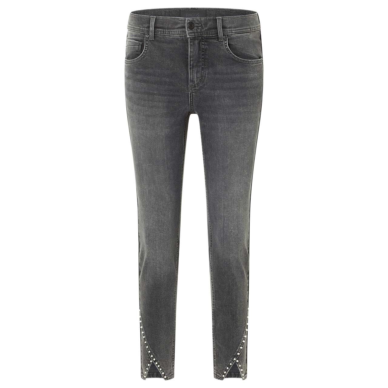 Stretch Damen 7/8 Jeans Ornella Detail Pearl von Angels in Grau mit Perlen, Vorderansicht