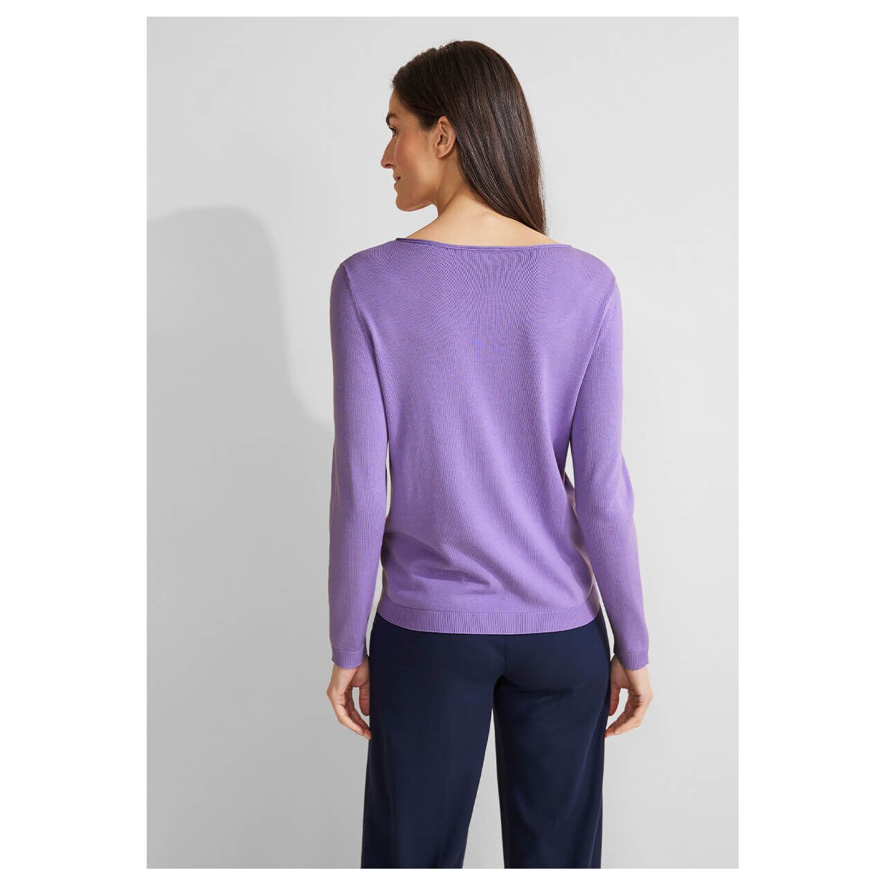 Street One Damen Pullover Basic U-Boat Sweater shiny lilac melange