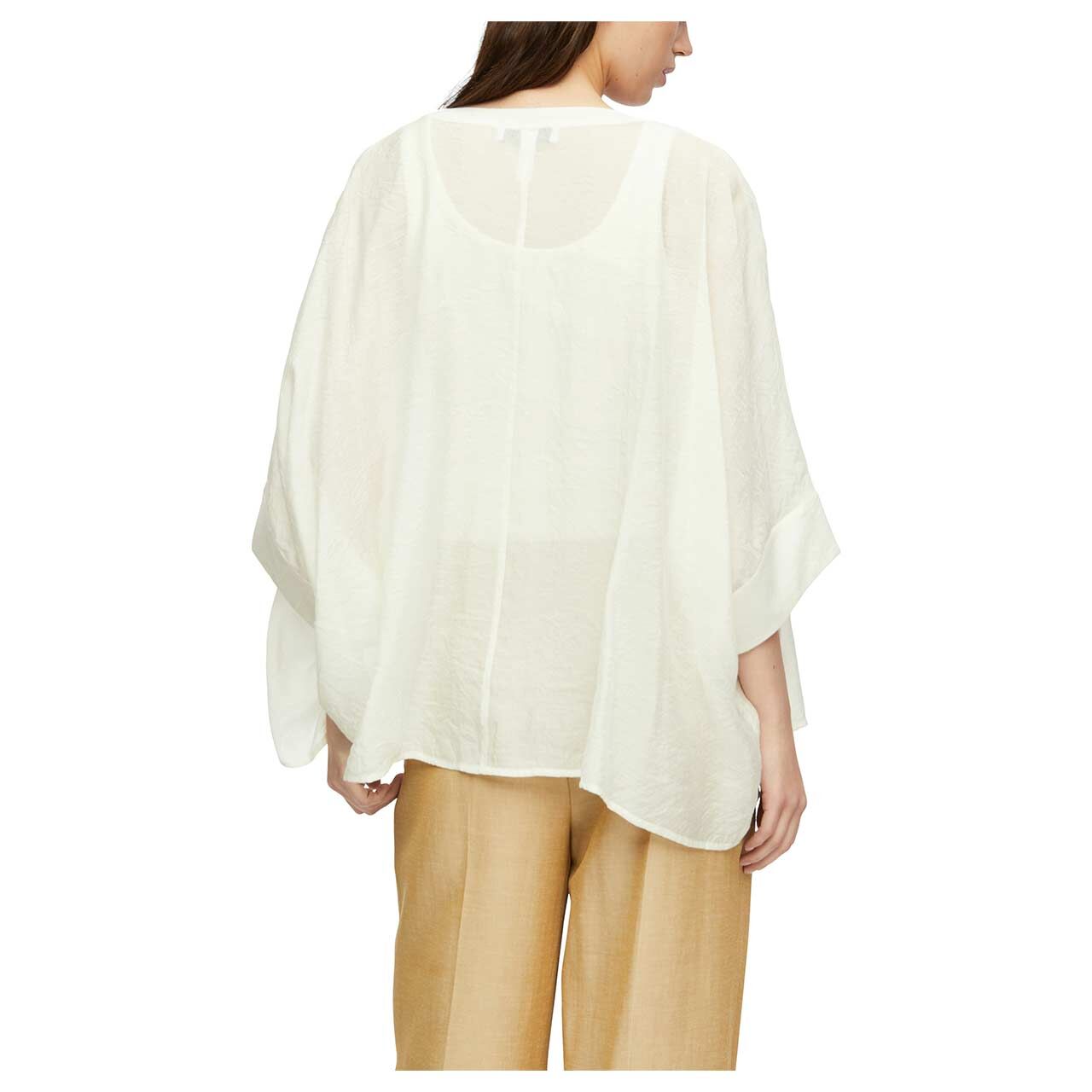 Damen Kurzarm Bluse von Comma in Hellbeige, Rückansicht am Model