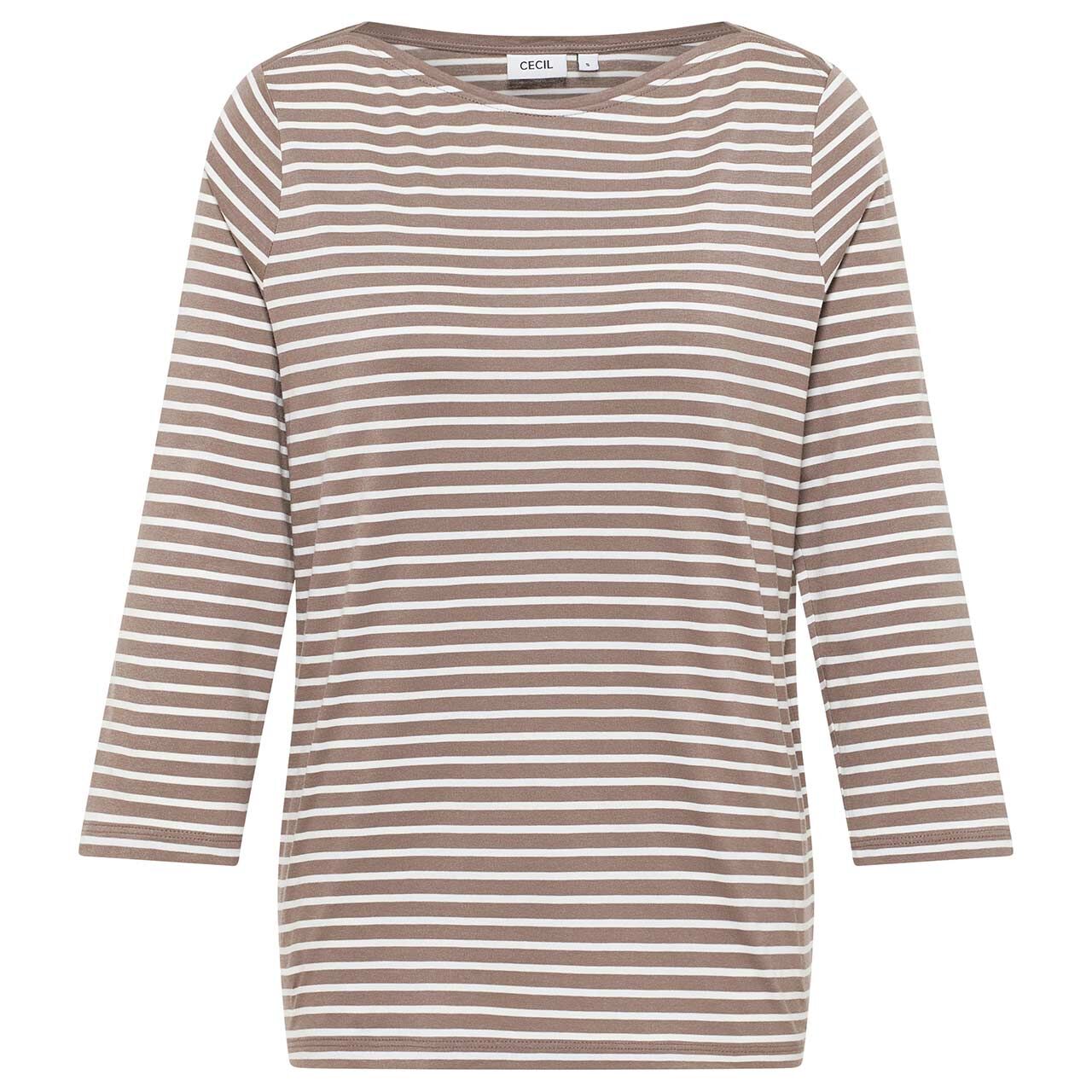 Cecil Damen 3/4 Arm Shirt Basic Stripe Boatneck cocoa taupe stripe