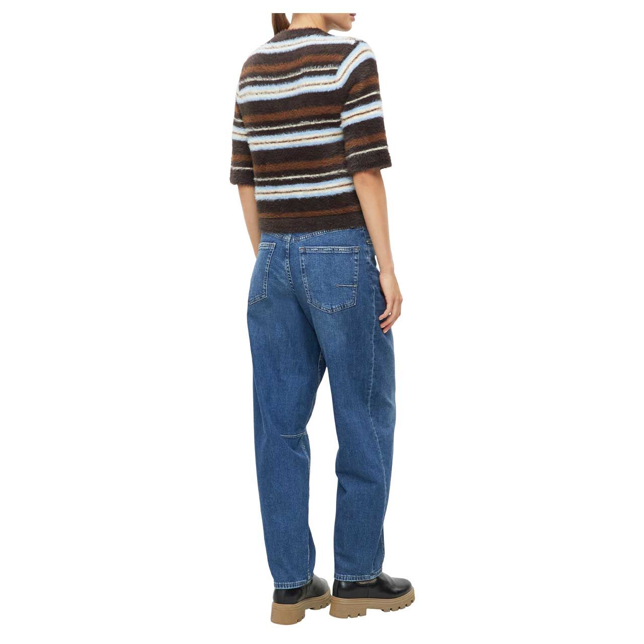 Damen Kurzarm Pullover von s.Oliver in Dunkelbraun gestreift, Rückansicht am Model