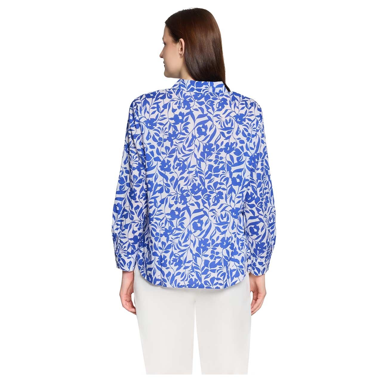 Damen Langarm Bluse von Betty Barclay in Blau mit Print, Rückansicht am Model