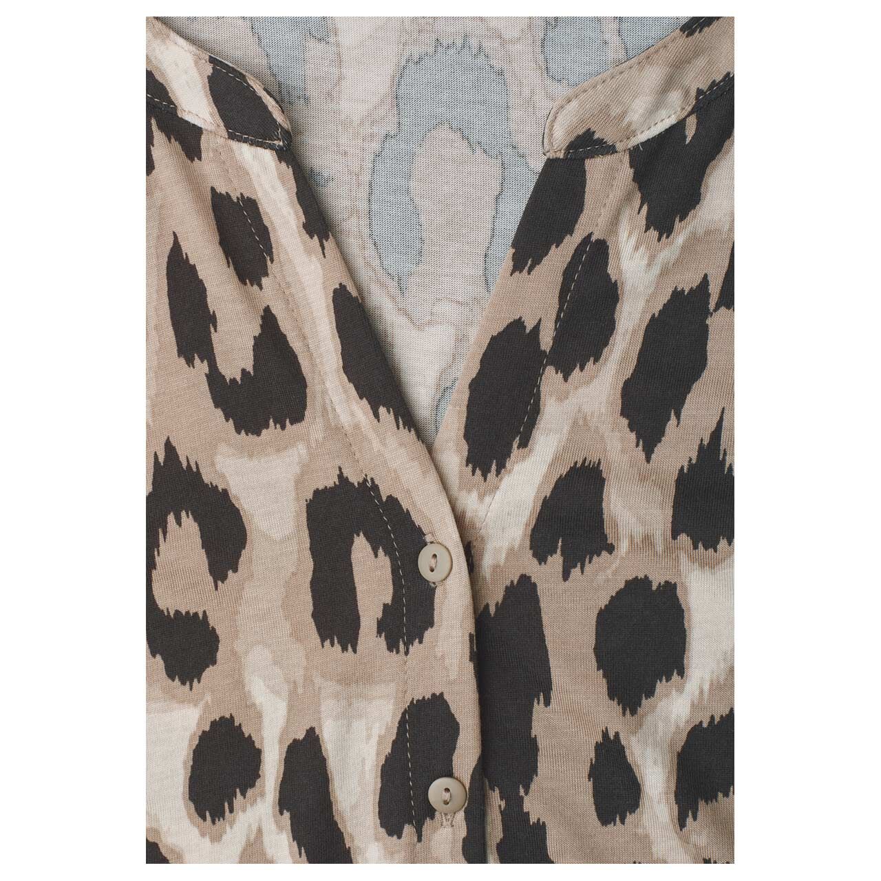 Damen T-Shirt Button Panel von Street One in Beige mit Print, Detailansicht Ausschnitt