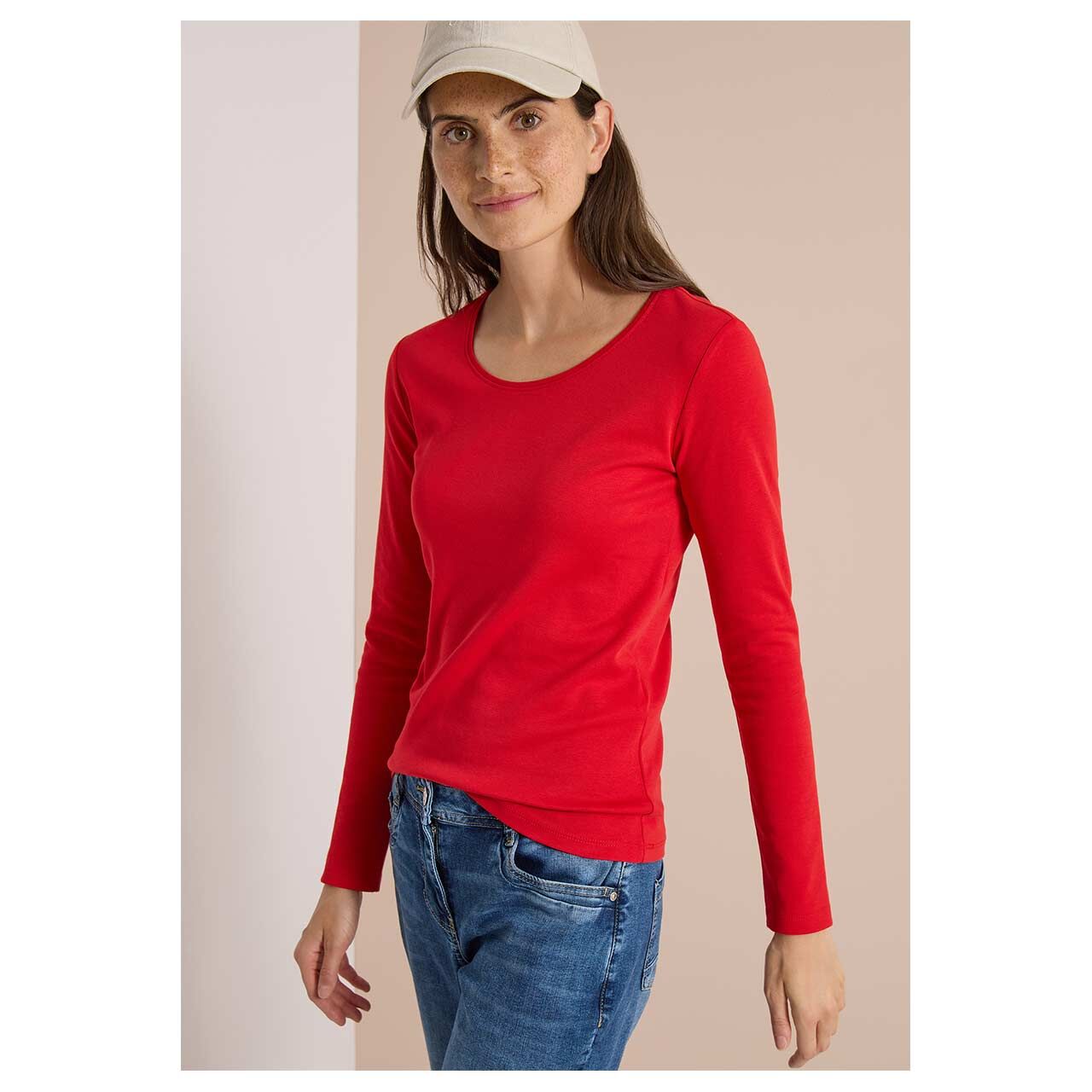 Damen Langarm Shirt Pia von Cecil in Rot, Detailansicht vorne am Model