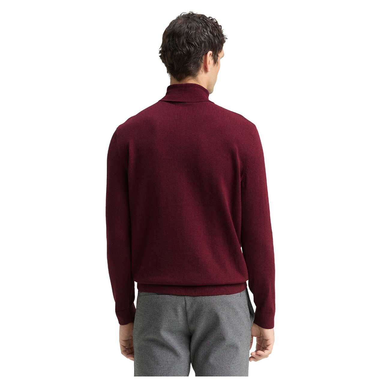 Herren Rollkragen Pullover Basic Turtleneck Knit von Tom Tailor in Weinrot meliert, Rückansicht am Model