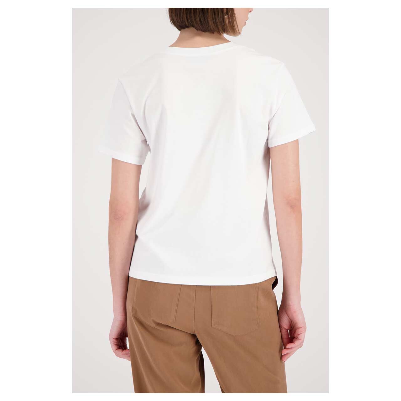 Damen T-Shirt von Monari in Weiß mit Print, Rückansicht am Model