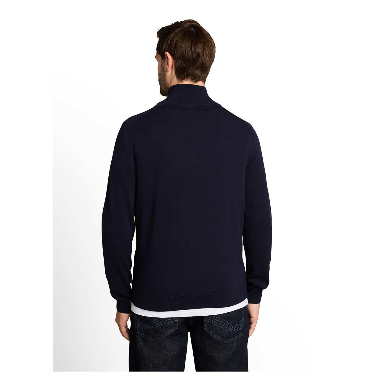 Herren Pullover Basic Knit Troyer von Tom Tailor in Dunkelblau, Rückansicht am Model