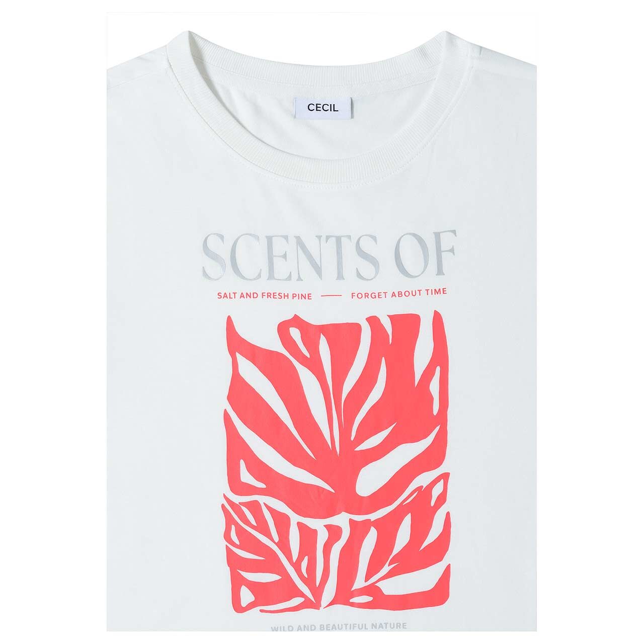 Cecil Damen T-Shirt Monstera Print vanilla white