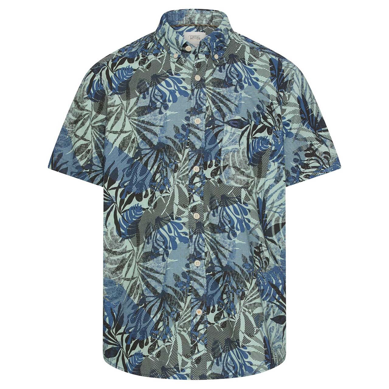 Camel active Herren 1/2 Arm Hemd medium indigo blue printed