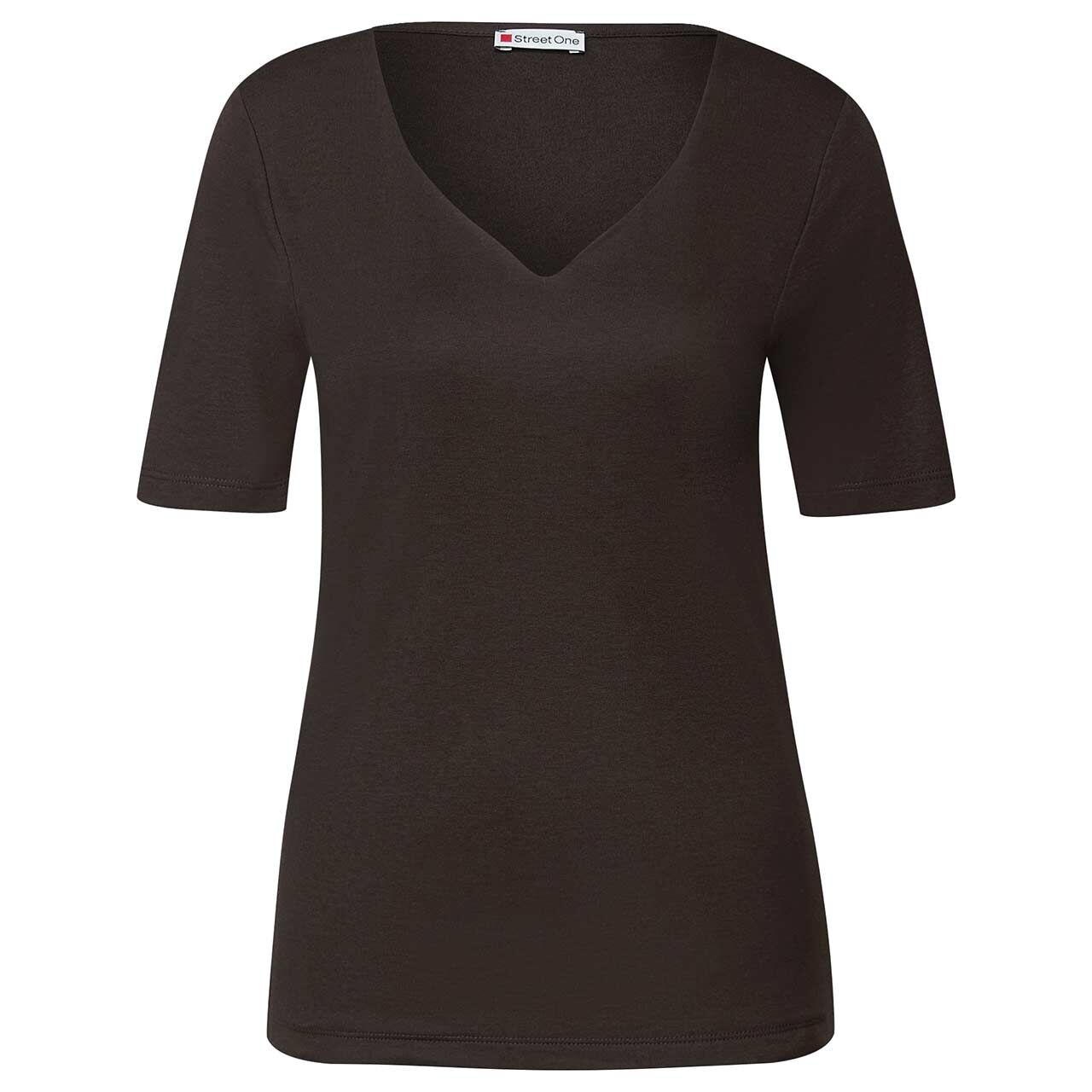 Street One Damen T-Shirt Heart Neckline deep roast brown