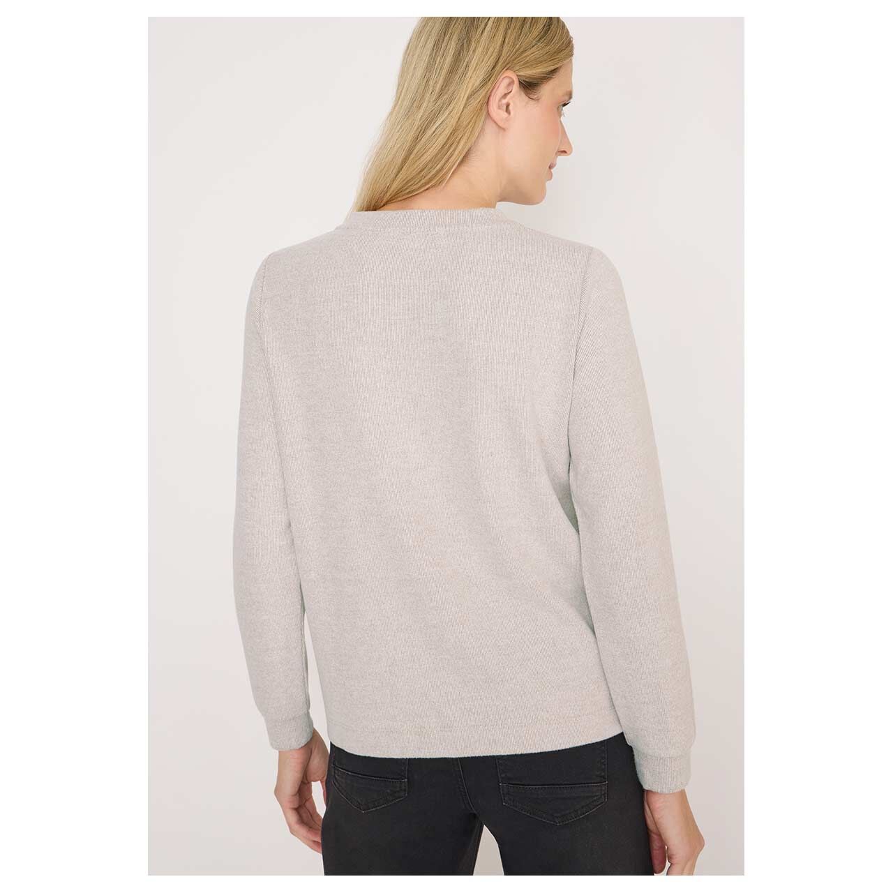 Damen Pullover Rib Button von Cecil in Hellbeige meliert, Rückansicht am Model