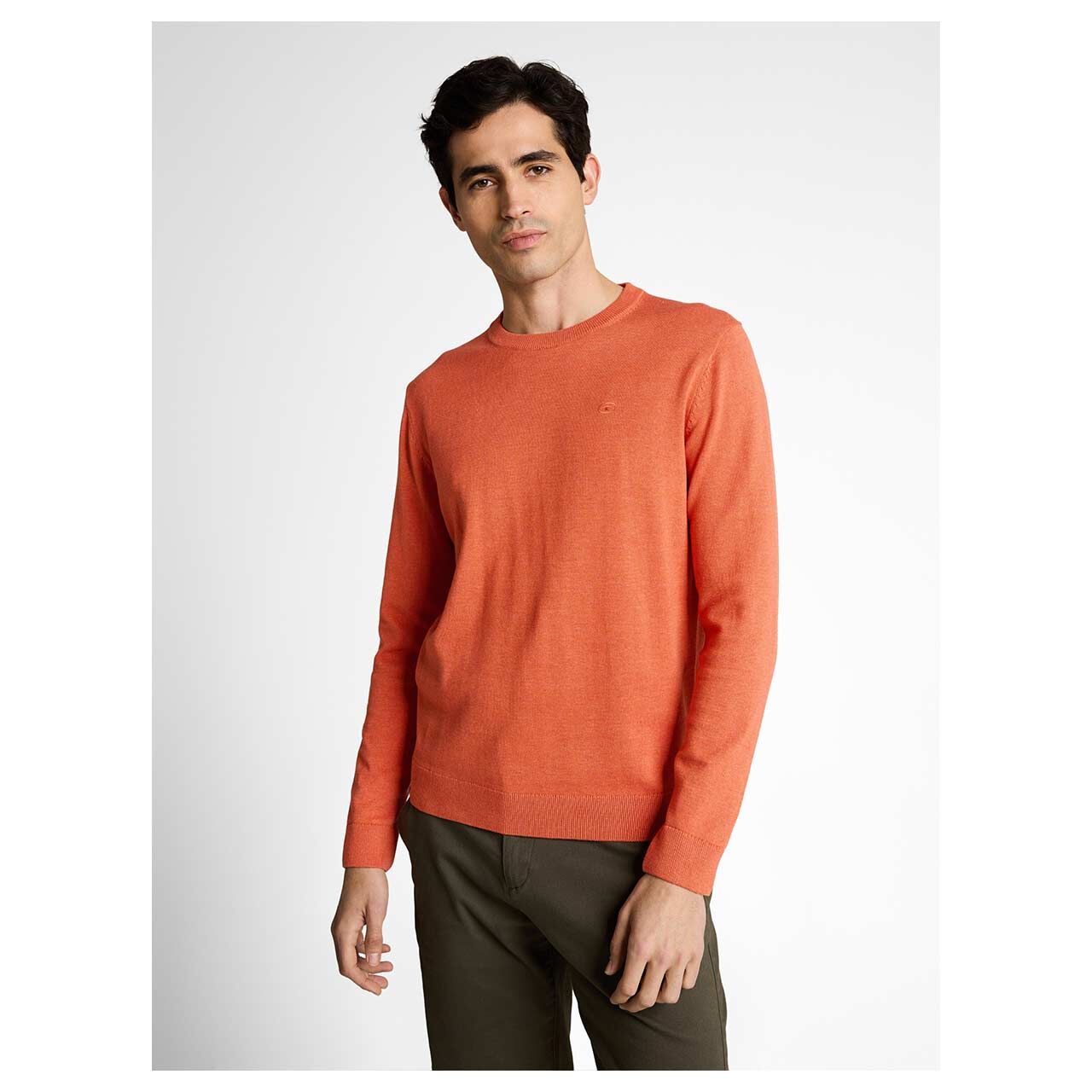 Herren Pullover Basic Crewneck Knit von Tom Tailor in Orange meliert, Vorderansicht am Model
